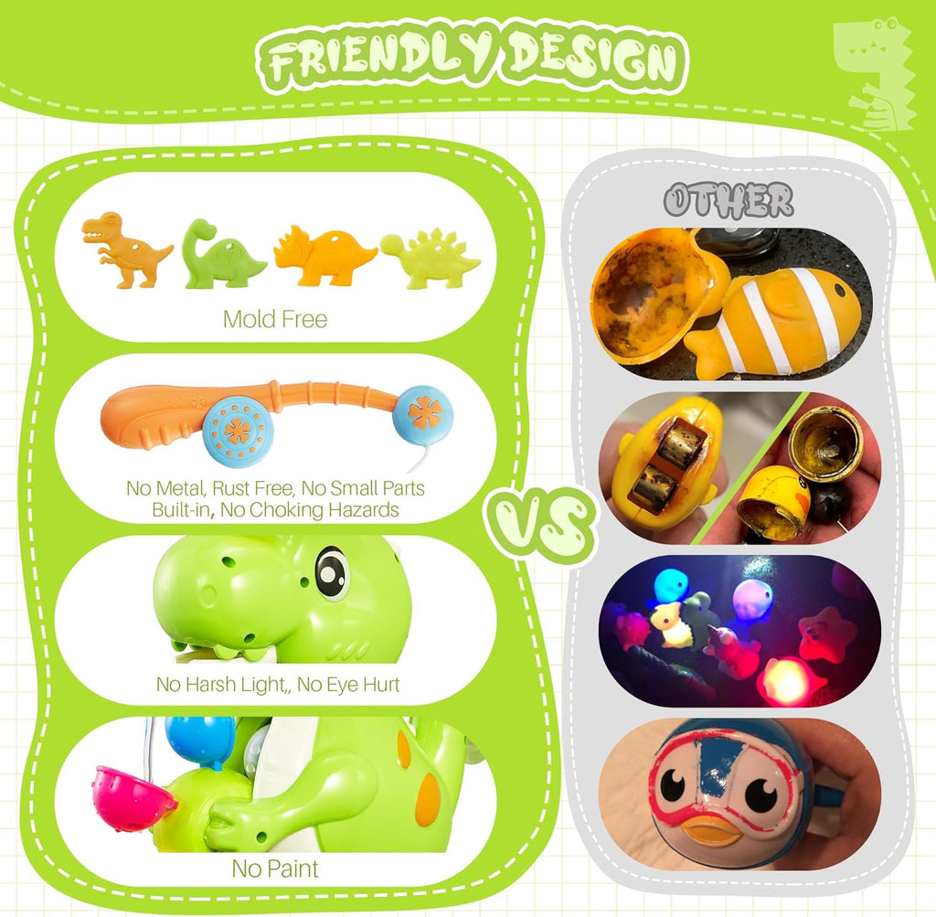 EKUEASYKU Dinosaur Bath Toys for Kids Ages 1-3 2-4 4-8 Toddler Bath Toys Whirling Waterfall Water Toys Fishing Games Bathtub Bath Time Tub Toys Girls Boys Color Movement Learning