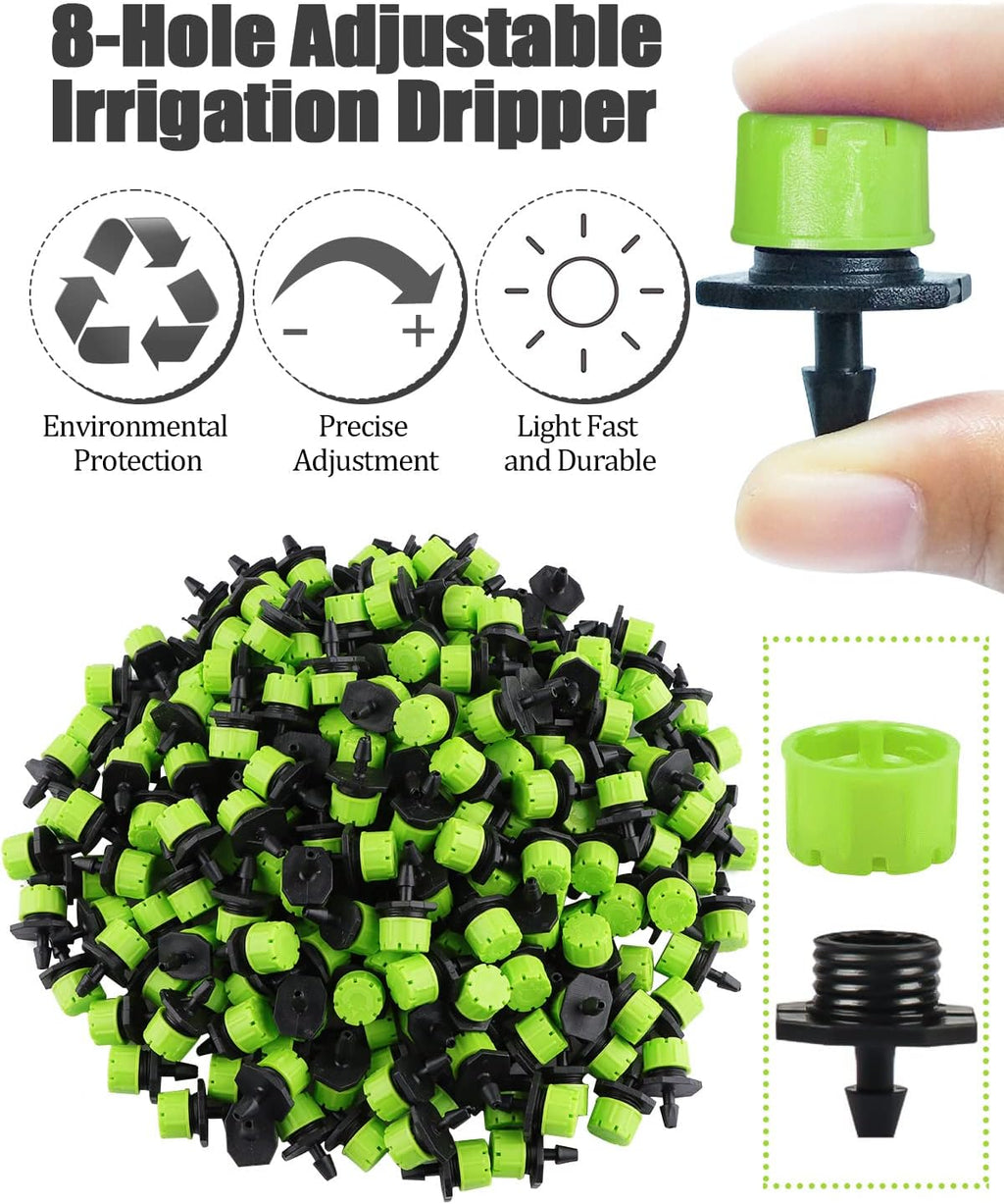 400Pcs Adjustable Irrigation Drippers Sprinklers, 1/4 Inch Automatic Irrigation Emitters Micro Spray Compatible with Watering System, Garden Supplies Greenhouse Accessories