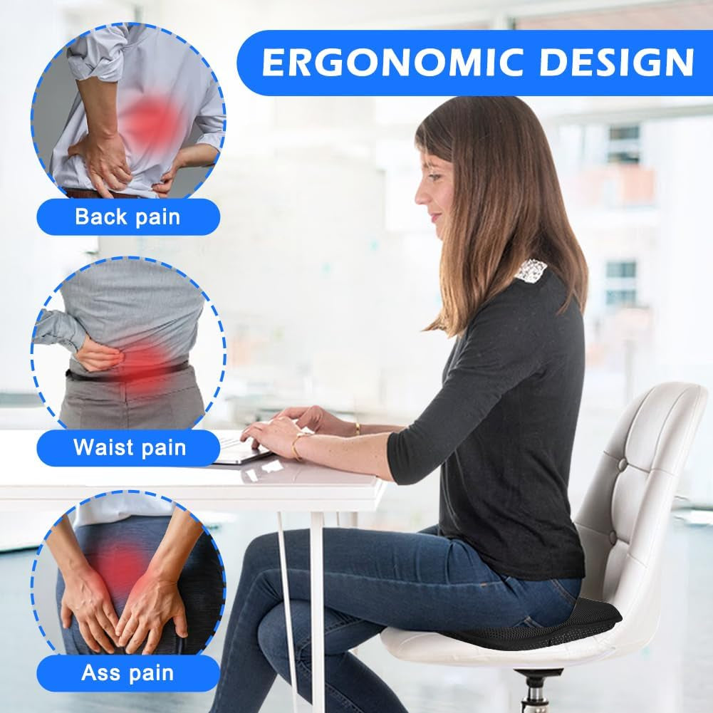 Portable Gel Seat Cushion, Foldable Gel Car Seat Cushion, Thick Gel Seat Cushion for Long Sitting Pressure Relief, Airplane Seats, Camping, Cinema, Garden Benches Seat Cushion(Black)