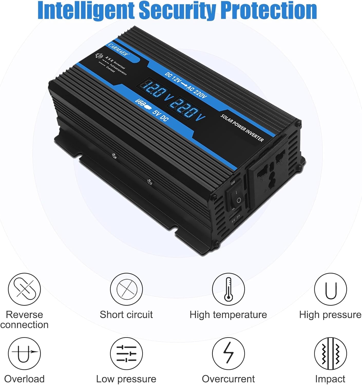 2200W Power Inverter, Power Inverter DC 12V to AC 240V, Car Inverter, with LCD Display, with USB Port, with Car Cigarette Lighter Adapter, Suitable for Cars/Outdoors/Travel/Home