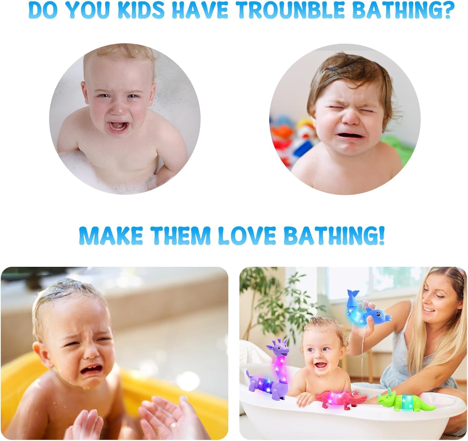 2025 Upgraded Baby Bath Toys,Educational Light up Bath Toys for Kids 1-3, 4 Pcs Light up Floating ,Stress Relief, Toddler Newborn Birthday Easter Baby Gifts
