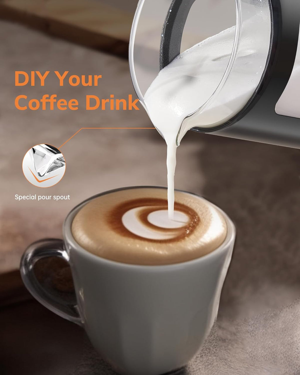 Milk Frother Electric 4 in 1 - Automatic Milk Frothers 600Ml Large Capacity Milk Heater and Warmer Glass Visible Milk Steamer for Coffee Hot Chocolate Cappuccino Latte