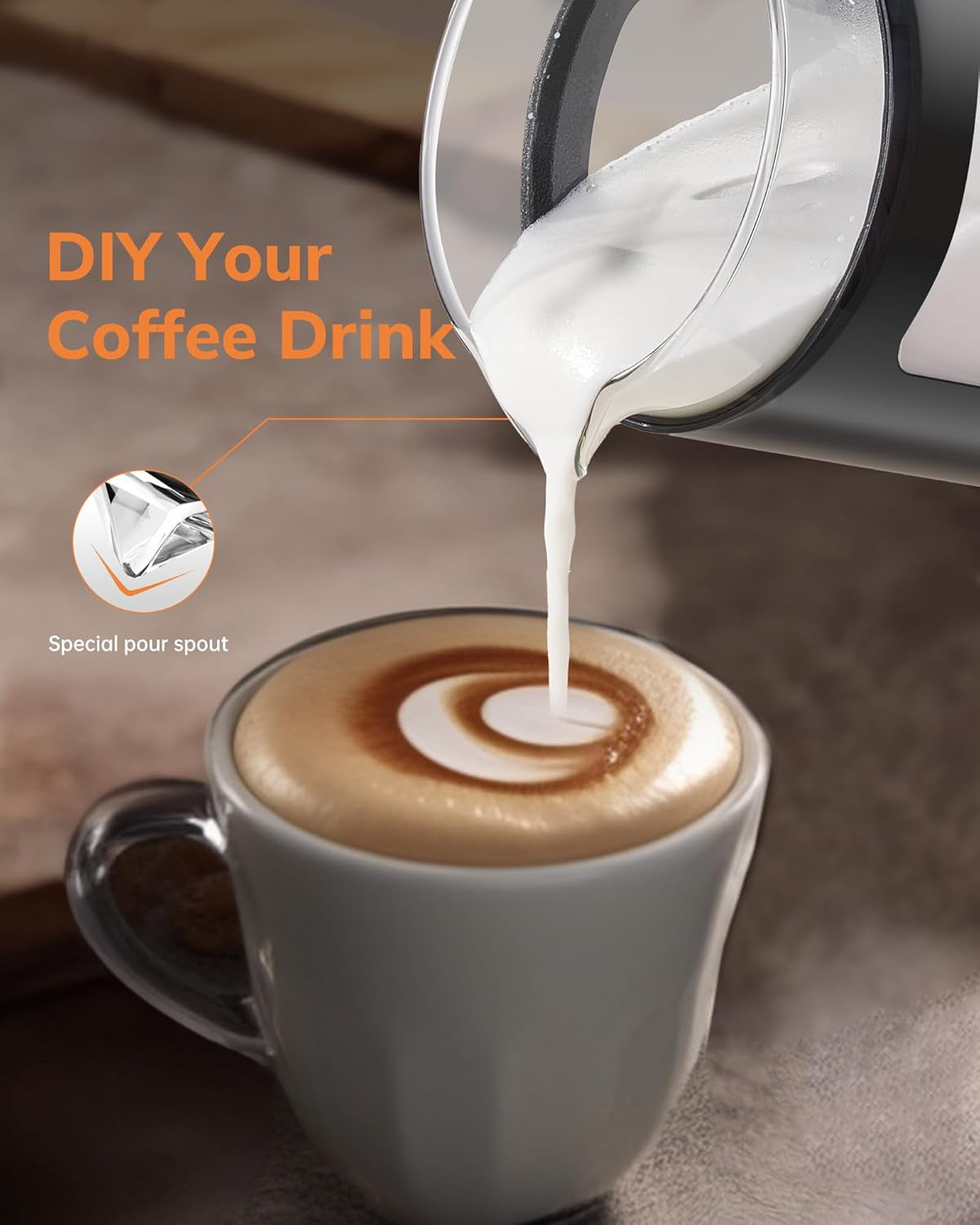 Milk Frother Electric 4 in 1 - Automatic Milk Frothers 600Ml Large Capacity Milk Heater and Warmer Glass Visible Milk Steamer for Coffee Hot Chocolate Cappuccino Latte