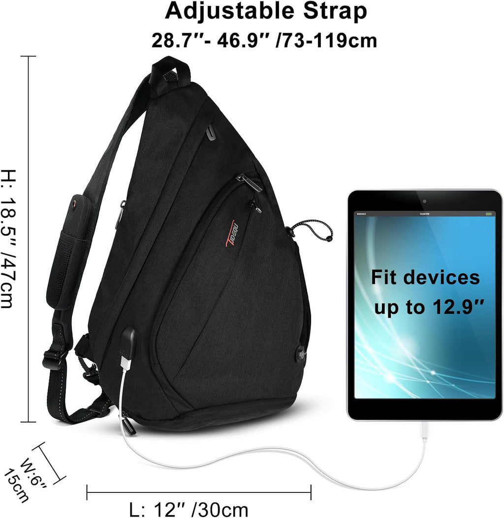 Sling Backpack, 8 Pockets Sling Bag Crossbody, 19L Large Sling Bag for Men Travel Crossbody Backpack Hiking Outdoor