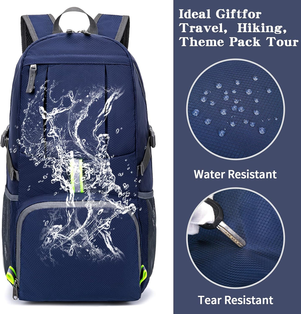 Hiking Backpack, 35L Camping Travel Backpack Packable Outdoor Sports Camping, Water Resistant Lightweight Travel Daypack for Men Women, Navy Blue
