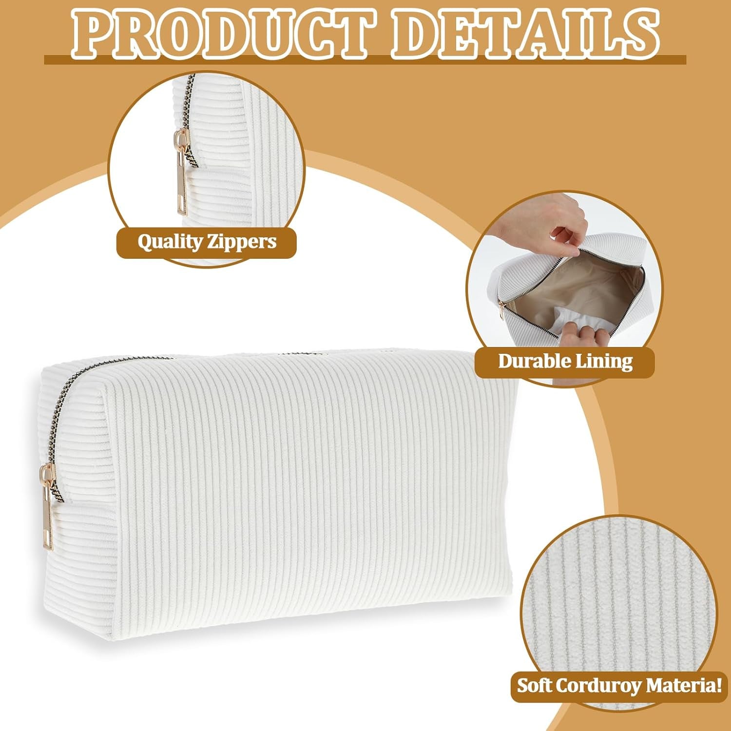 Makeup Bag Travel Cosmetic Bag, White Stripes Makeup Pouch for Women Travel Makeup Organizer Bag, Small Plush Make up Pouch Purse Cosmetic Bags Toiletry Skincare Bag
