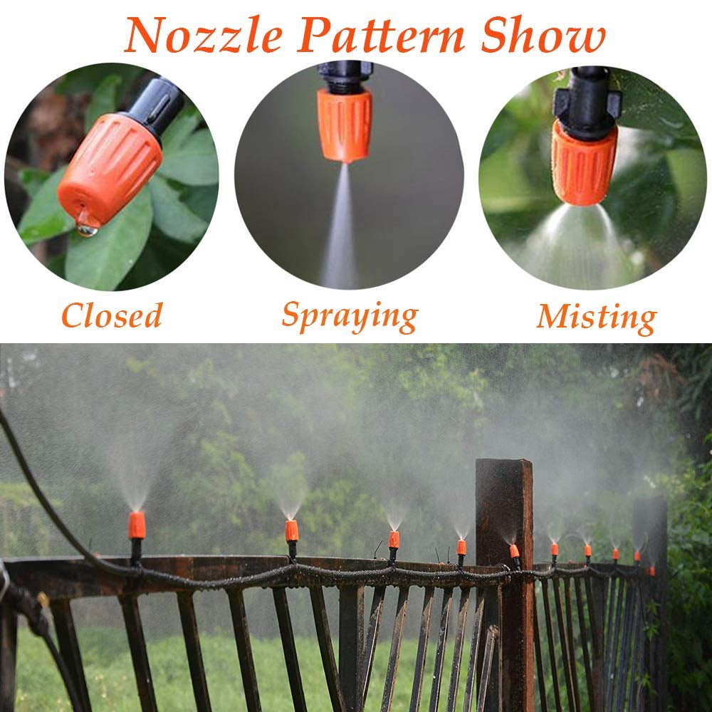 50 Pcs Adjustable Irrigation Drippers with Connect Tee, Garden Irrigation Misting System Sprinkler Patio Mister Micro Spray Misting Drip Kit(Orange)