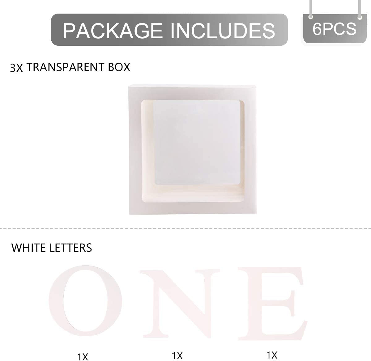 1St Birthday Party Decoration Boxes for Boys & Girls, 3 Pcs White Balloon Boxes with ONE Letter for Baby Shower, Balloon Blocks for First Birthday Decorations