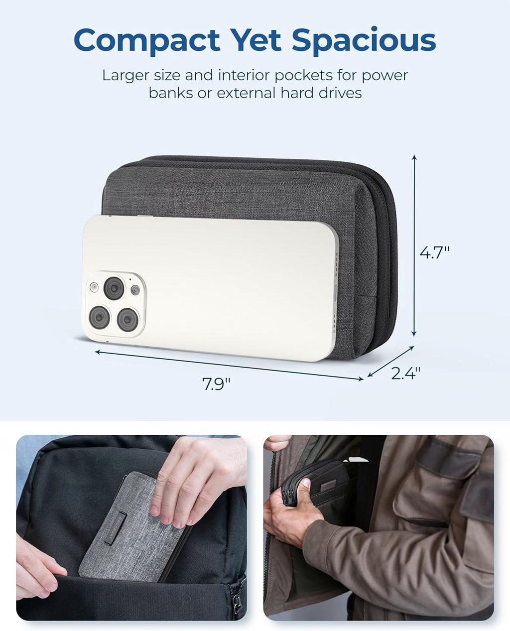 Electronics Organizer Travel Case, Cable Organiser Pouch, Travel Essentials, Tech Organiser, Travel Accessories Bag for Charging Cable, Flash Drive, Power Bank, USB, Black