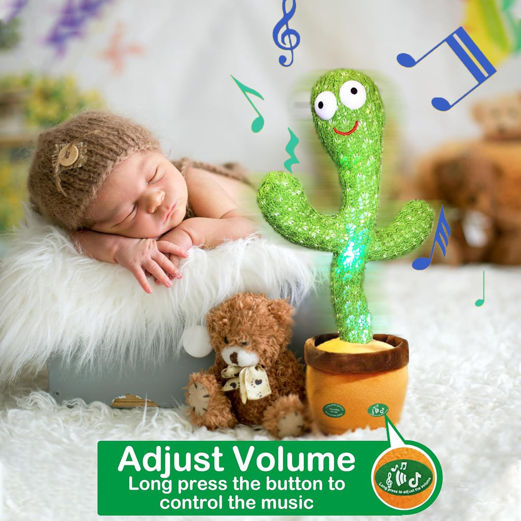 Dancing Talking Cactus Mimicking Toy,Talking Repeat Singing Sunny Cactus Toy 120 Pcs Songs for Baby 15S Record Your Sound Sing+Dancing+Recording+Led