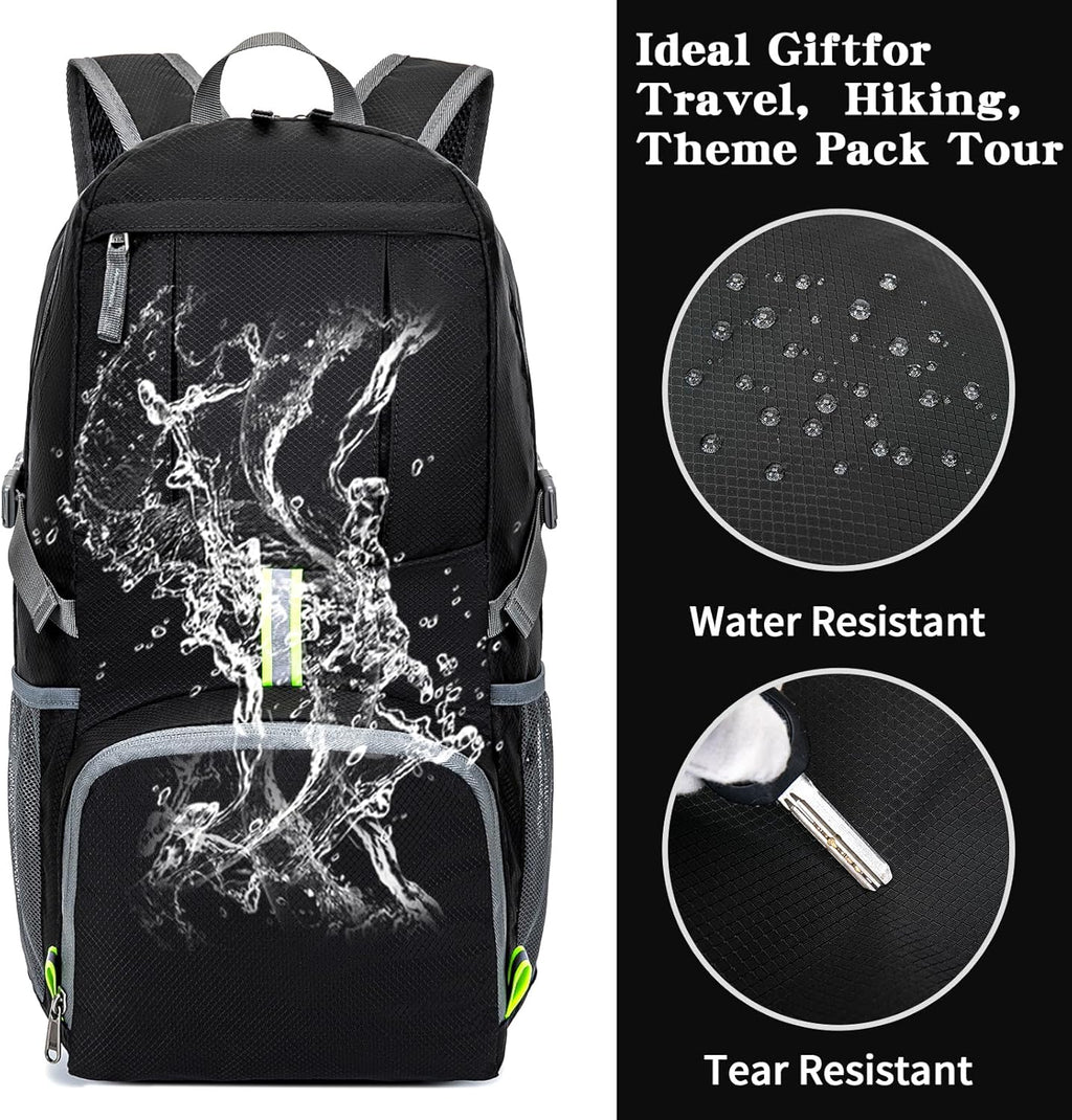 Hiking Backpack, 35L Camping Travel Backpack Packable Outdoor Sports Camping, Water Resistant Lightweight Travel Daypack for Men Women, Black