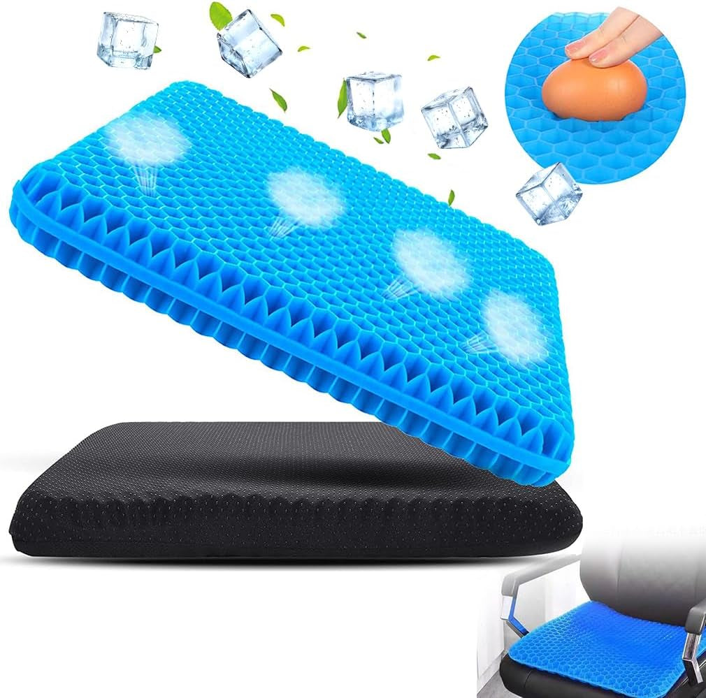 Airflow Gel Seat Cushion 42 X 36Cm Relieve Coccyx Pressure Pain, Honeycomb Construction Hard Chair Pad Comfortable Long Sitting for Car Office, plus Cloth Cover, anti Slip, Retain Shape over Time