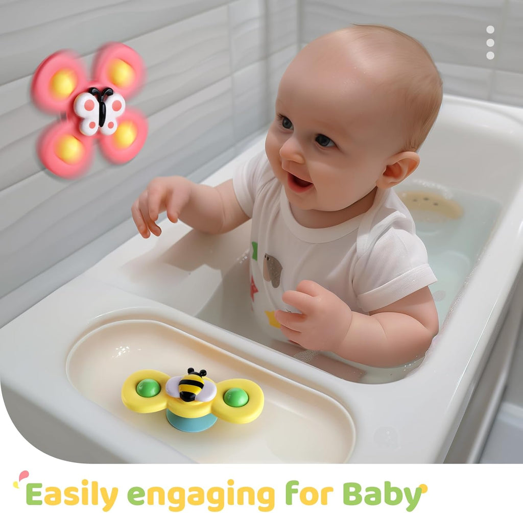 3PCS Suction Cup Rotating Toys for 1 Year Old Boy Girl|Rotating Top Baby Toys 12 18 Months|1 2 Year Old Boy Birthday Gift|Baby Bath Toy for Kids Ages 1-3|Sensory Toy for Toddlers 1-3