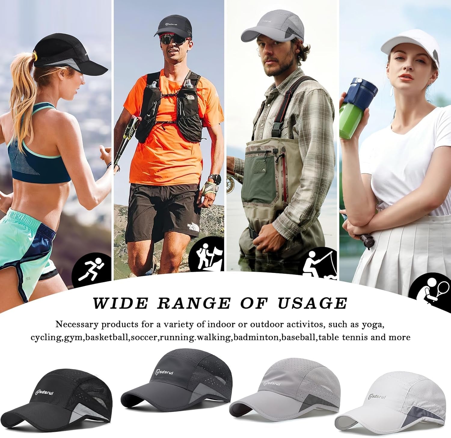 2 Packs Quick Dry Mens Baseball Cap,Sports Lightweight Running Caps Hat,Breathable Folding Mesh Adjustable Sun Hats, Summer UV Protection Outdoor Hats for Hiking Walking Climbing Fishing