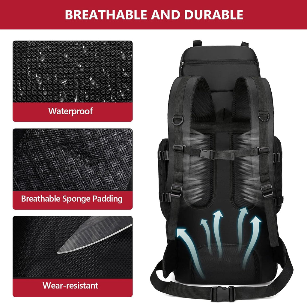 90L Hiking Backpack, Waterproof Camping Bag with Rain Cover, Lightweight Backpacking Back Pack