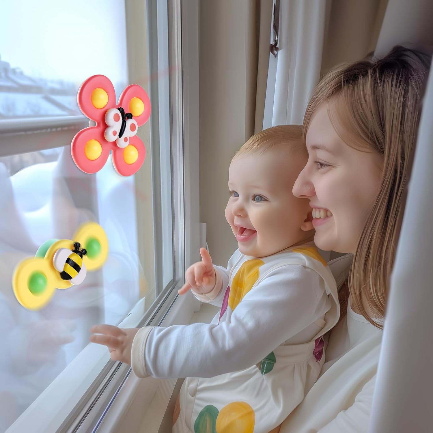 3PCS Suction Cup Rotating Toys for 1 Year Old Boy Girl|Rotating Top Baby Toys 12 18 Months|1 2 Year Old Boy Birthday Gift|Baby Bath Toy for Kids Ages 1-3|Sensory Toy for Toddlers 1-3