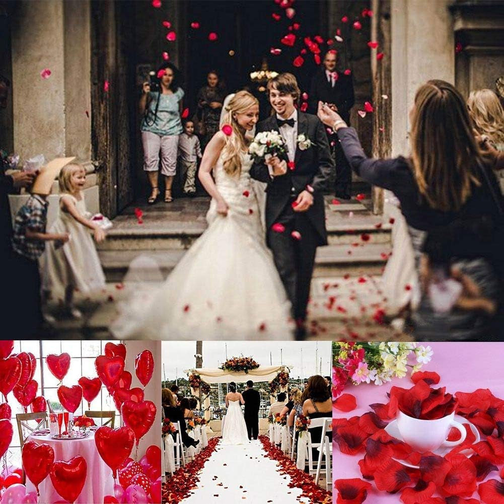 Romantic Decorations, Candles and Petals Set, 50 Love Heart Shaped Floating Tea Lights Candles + 1000 Silk Red Rose Petals + 5 Red Heart Shaped Foil Balloons for Wedding, St Valentine and Engagement