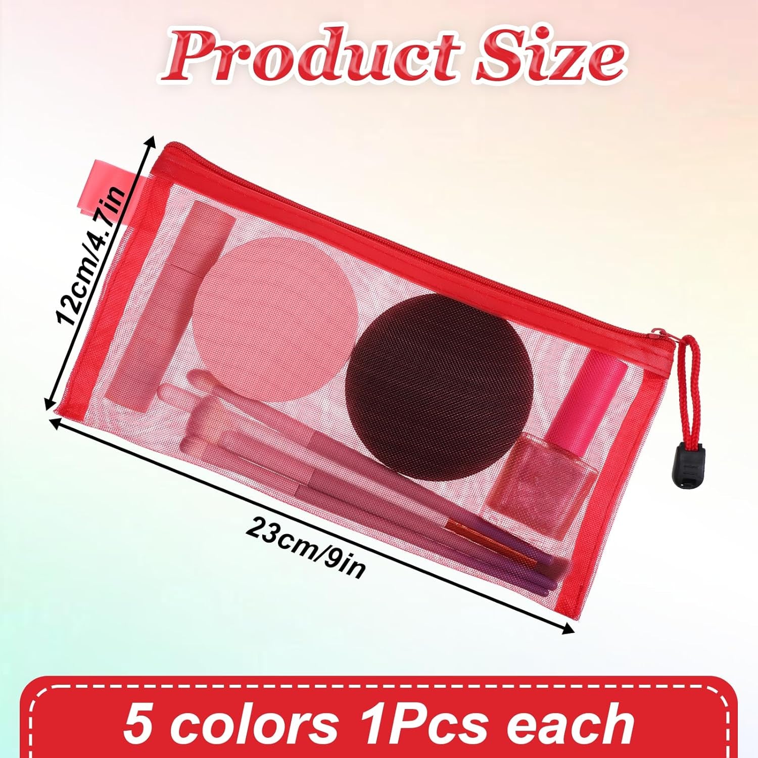 5 Pack Zipper Mesh Pouch, Multipurpose Nylon Cosmetic Bag, Portable Zipper Pouch Pencil Case, Toiletry Bag Organizing Pouches for Travel, for Daily or Travel to Keep Small Items, 5 Colors