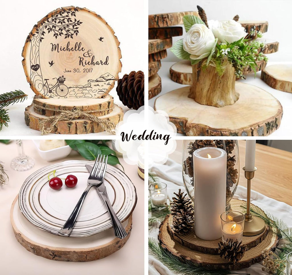 Natural Wood Slices 18-20Cm, 2Pcs Wooden Log Slices Non-Drill, Unfinished Wooden Discs, Wooden Circles for Crafts DIY Arts Coasters Christmas Decorations (HY3004)