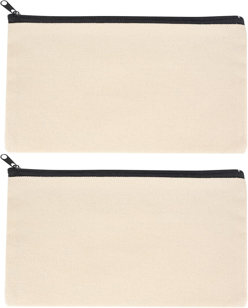 2 Pcs Canvas Makeup Bags, Canvas Pencil Pouch Bags with Zipper, Blank DIY Craft Make up Cosmetic Pouches Bags Cases for Travel Craft School Toiletry Bags Pouches - White
