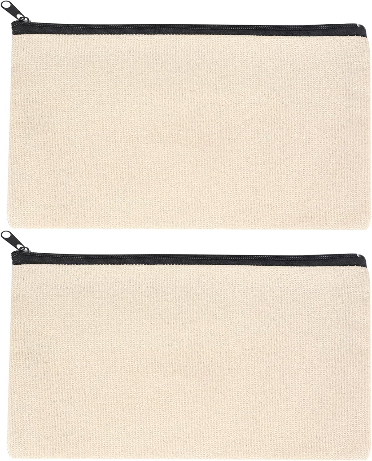 2 Pcs Canvas Makeup Bags, Canvas Pencil Pouch Bags with Zipper, Blank DIY Craft Make up Cosmetic Pouches Bags Cases for Travel Craft School Toiletry Bags Pouches - White