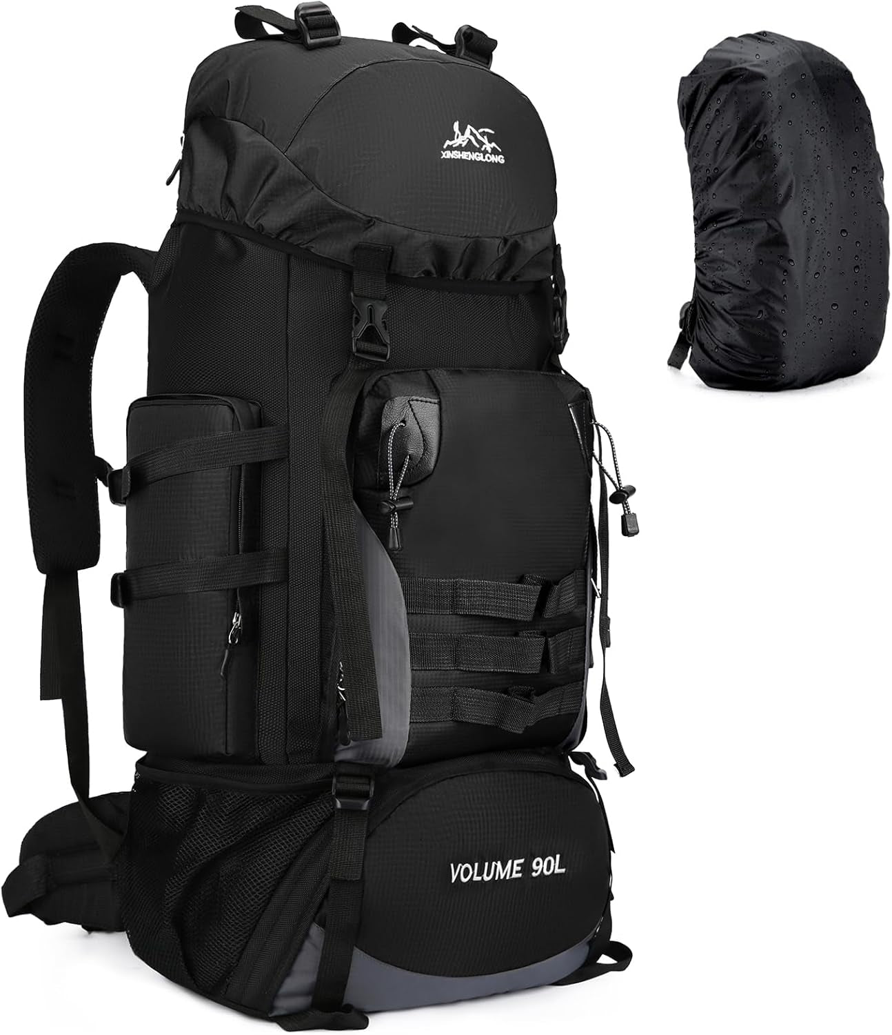 90L Large Hiking Travel Backpack with Rain Cover Molle Rucksack Waterproof Lightweight Travel Daypack for Climbing Camping Touring (Black)