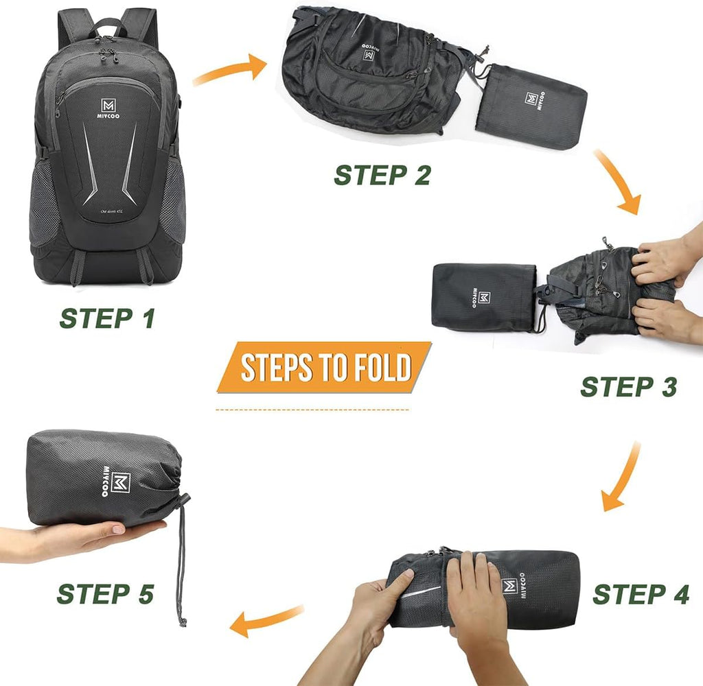 Lightweight Backpack for Men Women - Packable Hiking Travel Backpack - Foldable Outdoor Camping Waterproof Daypack Grey