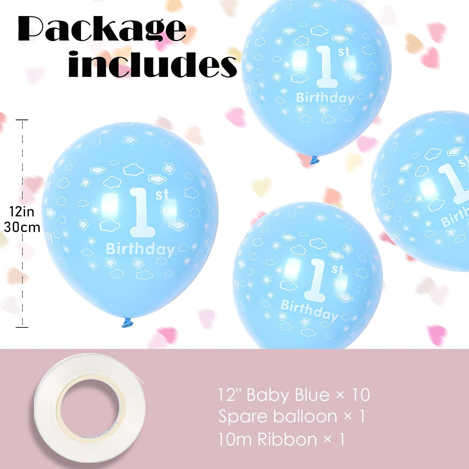 1St Birthday Balloons First Birthday Decorations 12" Latex Blue Happy 1St Balloons for Baby Boy'S Party Prince Anniversary Decorations, Pack 10 with Balloon Spare & Ribbon