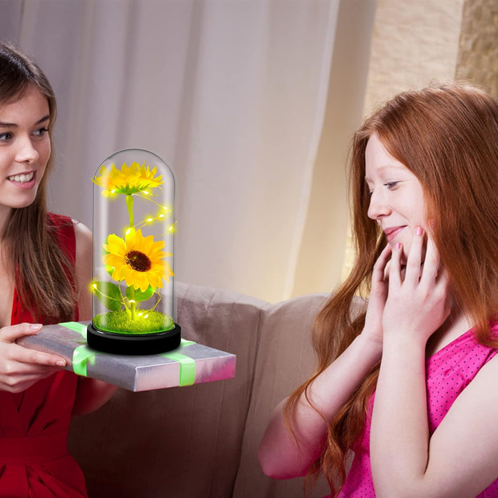 Glass Sunflowers Gifts, Sunflower Artificial Flowers in Glass Dome Is a Unique Gifts for a Girlfriend, Mum, Women, or Wife on Valentines Day, Mothers Day, Christmas, Birthday, Anniversaries, Etc