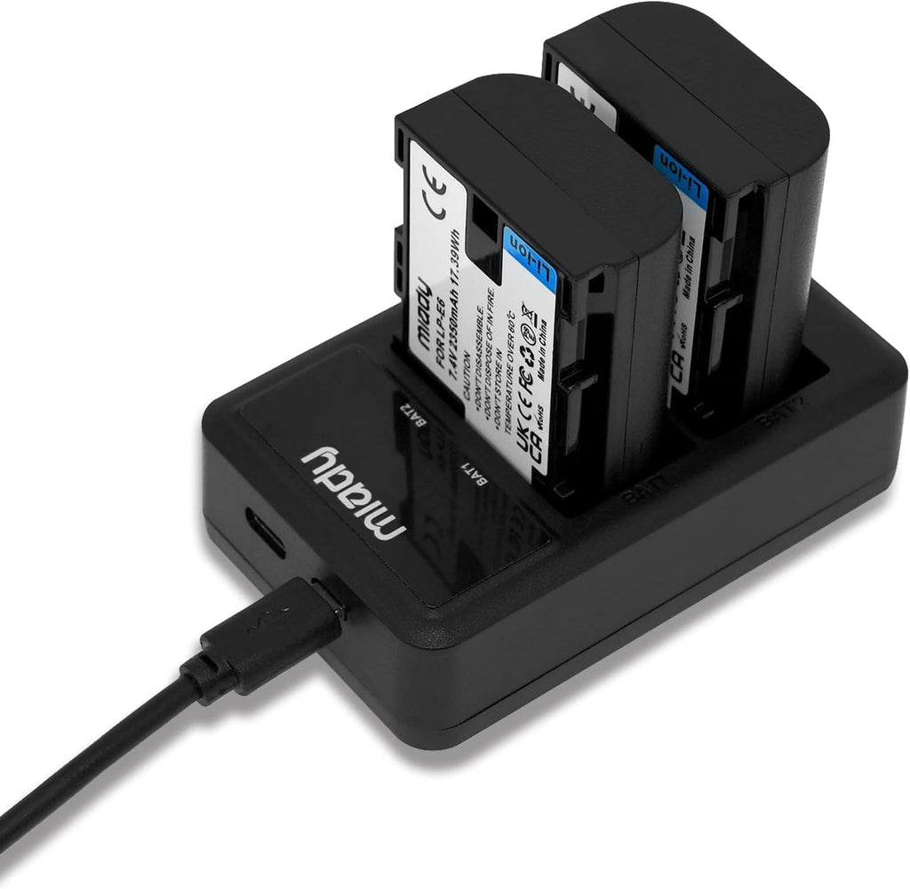 2-Pack LP-E6/LP-E6N Battery and Dual LCD Battery Charger Set - Compatible with EOS 5D Mark II, 5D Mark IV, 6D, 7D, 60D, 70D, 80D, 2350Mah/7.4V