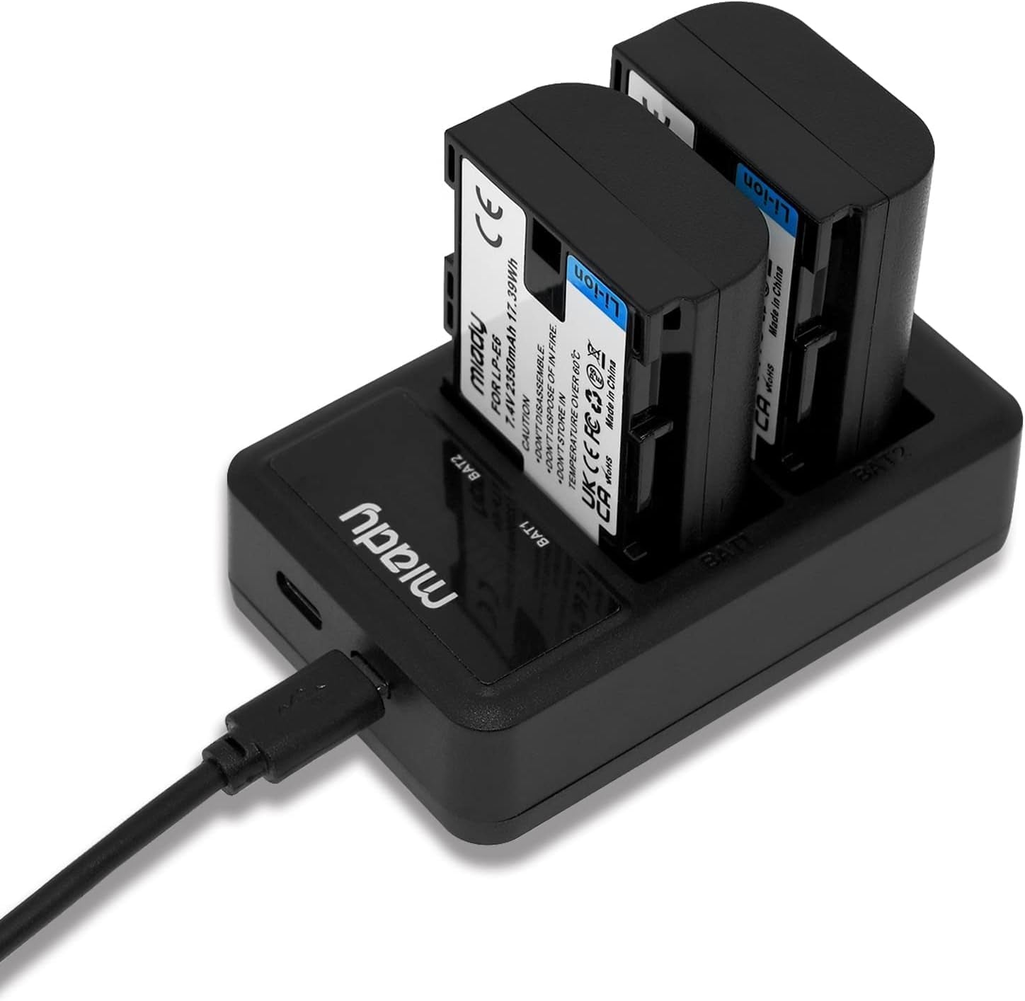 2-Pack LP-E6/LP-E6N Battery and Dual LCD Battery Charger Set - Compatible with EOS 5D Mark II, 5D Mark IV, 6D, 7D, 60D, 70D, 80D, 2350Mah/7.4V