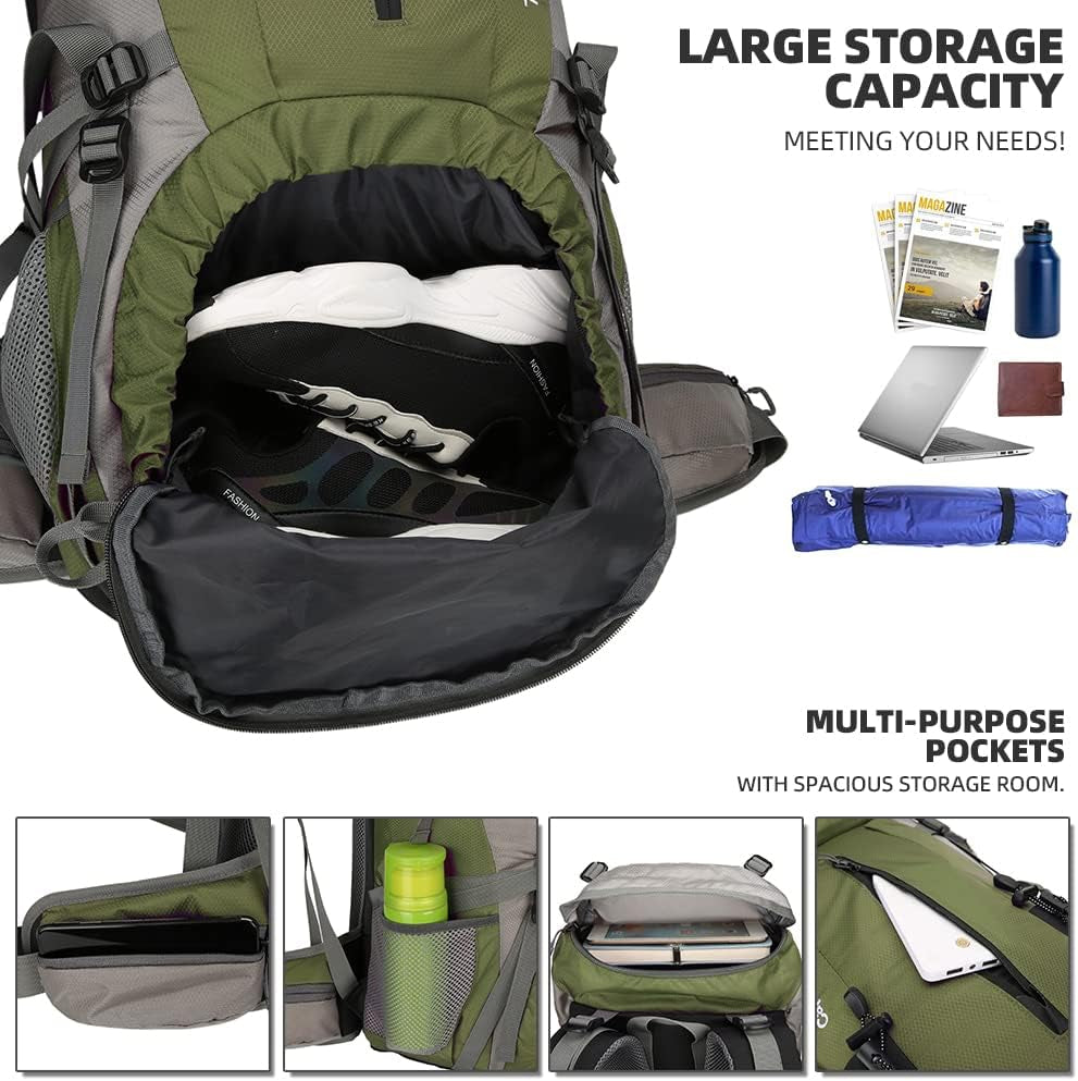 70L Hiking Backpack with Rain Cover Lightweight Travel Backpack Waterproof Camping Backpack