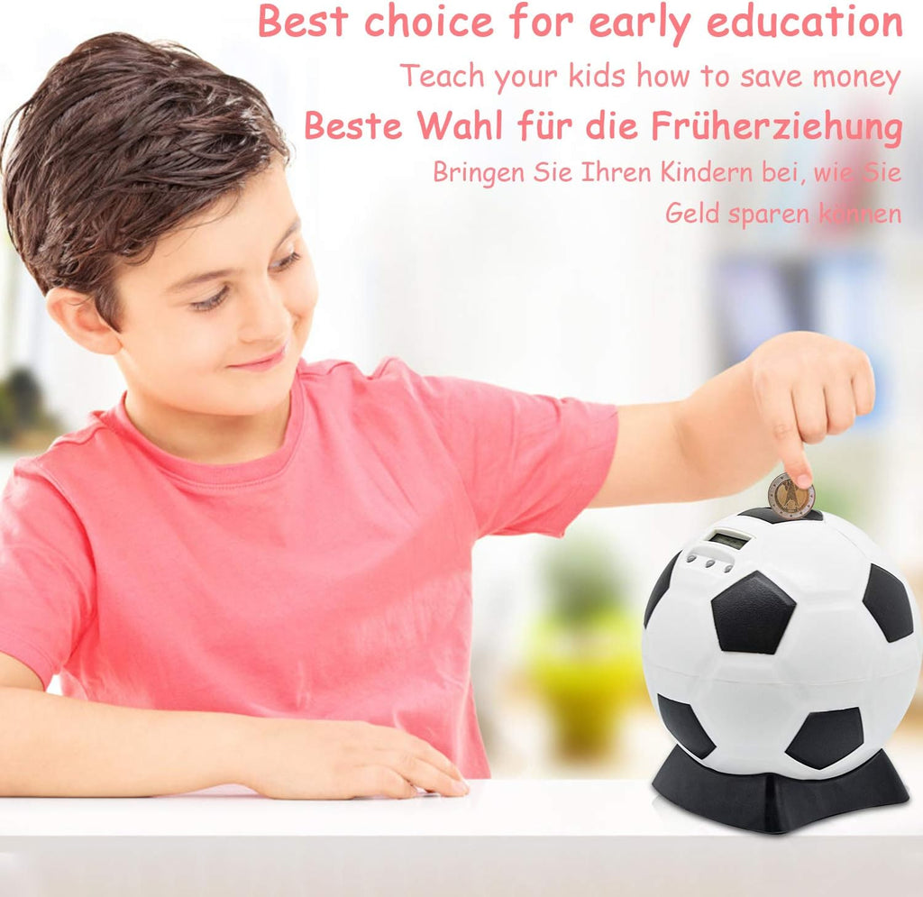 Digital Counting Box with Counter Football Piggy Bank Large for Children Early Education Box Large with Automatic LCD Display Balck White