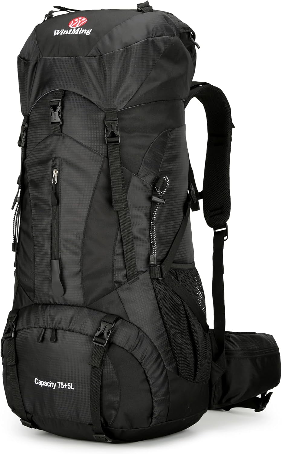 Hiking Backpack for Men and Women 70L+5L Waterproof Lightweight Camping Daypack with Rain Cover - Frameless (Black-B)