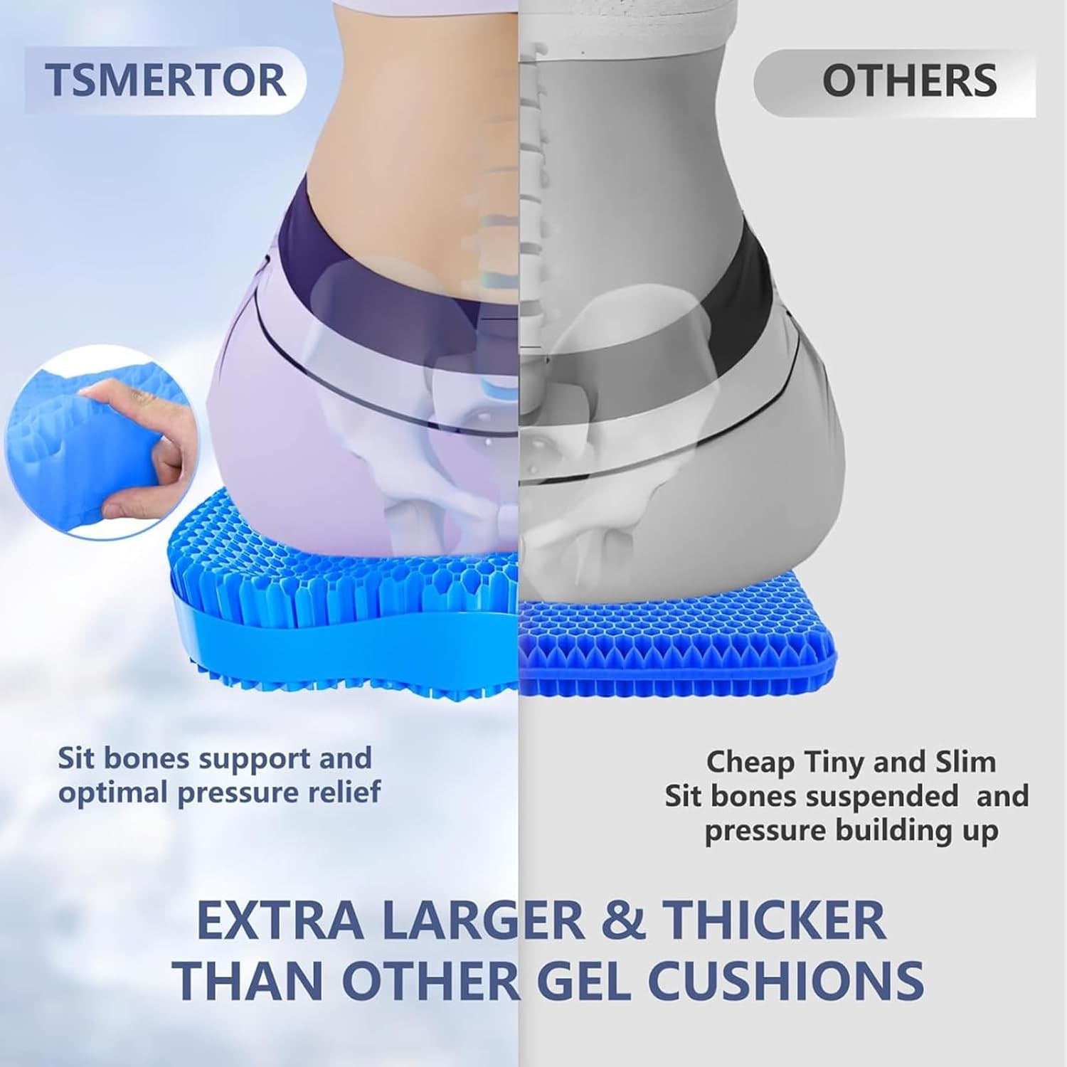 Gel Seat Cushion, Thicken Big Office Chair Cushion Chair Seat Pads for Long Sitting, Sciatica Hip Pain Relief, Egg Seat Cushion for Wheelchair Car Office Home Travel Outdoor