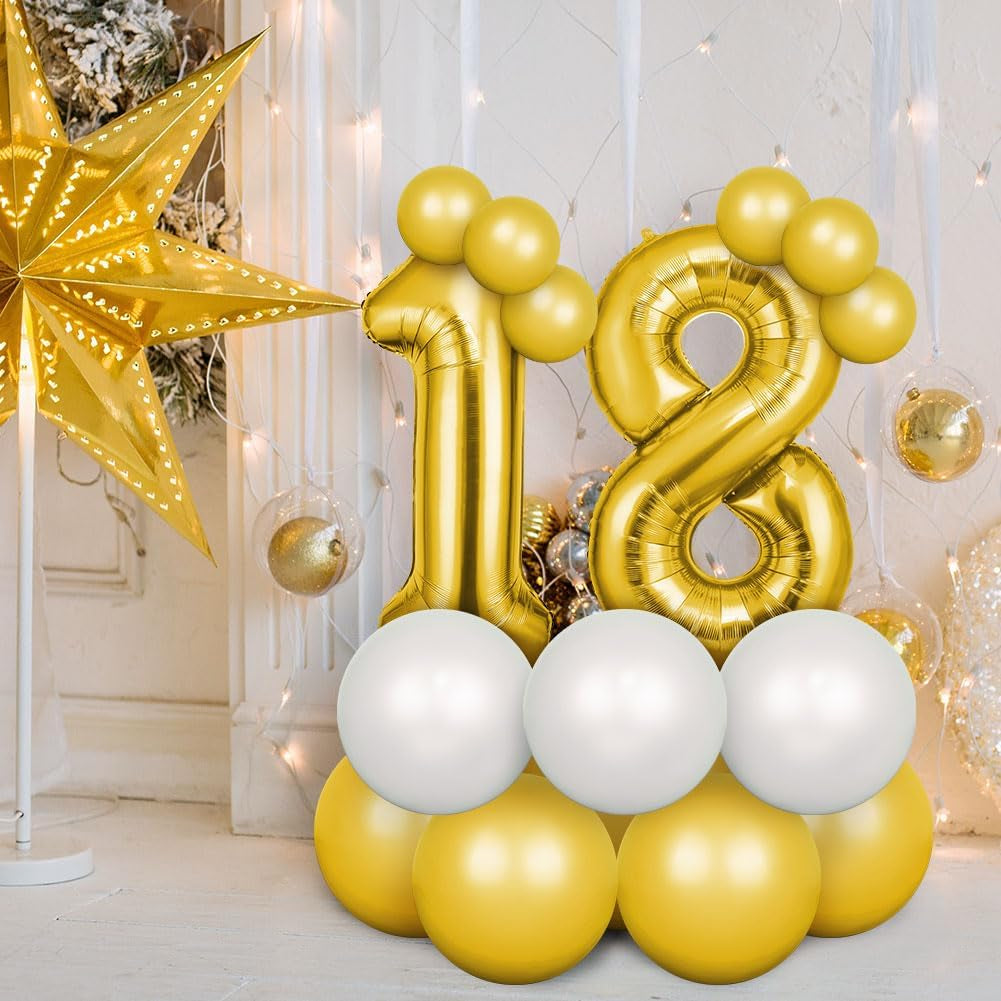 40-Inch Number 16 Helium Balloons, Foil Large Numbers for Birthday, Wedding Party Decorations Celebration Supplies (Gold)