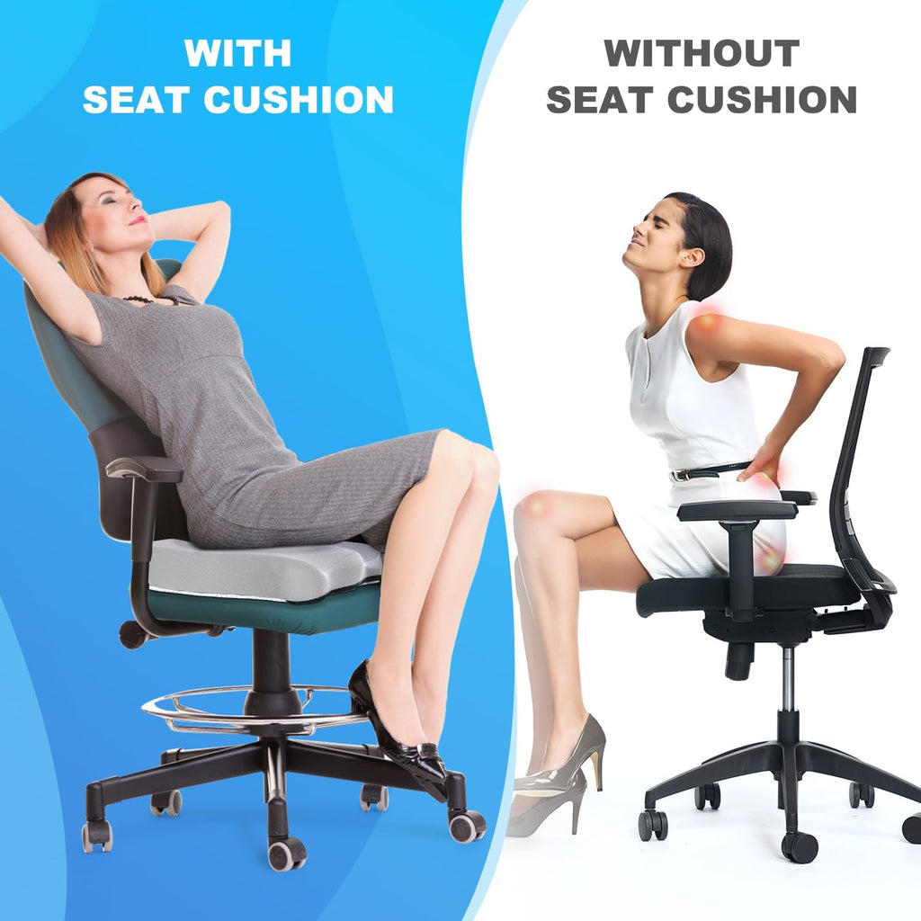 Seat Cushion for Office Chair, Memory Foam for Pain Relief, Non-Slip Coccyx Cushion Washable Removable Cover for Desk Chair/Car Seat/Gaming Chair/Wheelchair,Grey