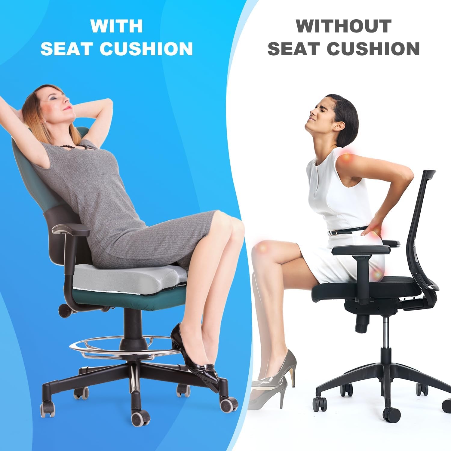 Seat Cushion for Office Chair, Memory Foam for Pain Relief, Non-Slip Coccyx Cushion Washable Removable Cover for Desk Chair/Car Seat/Gaming Chair/Wheelchair,Grey