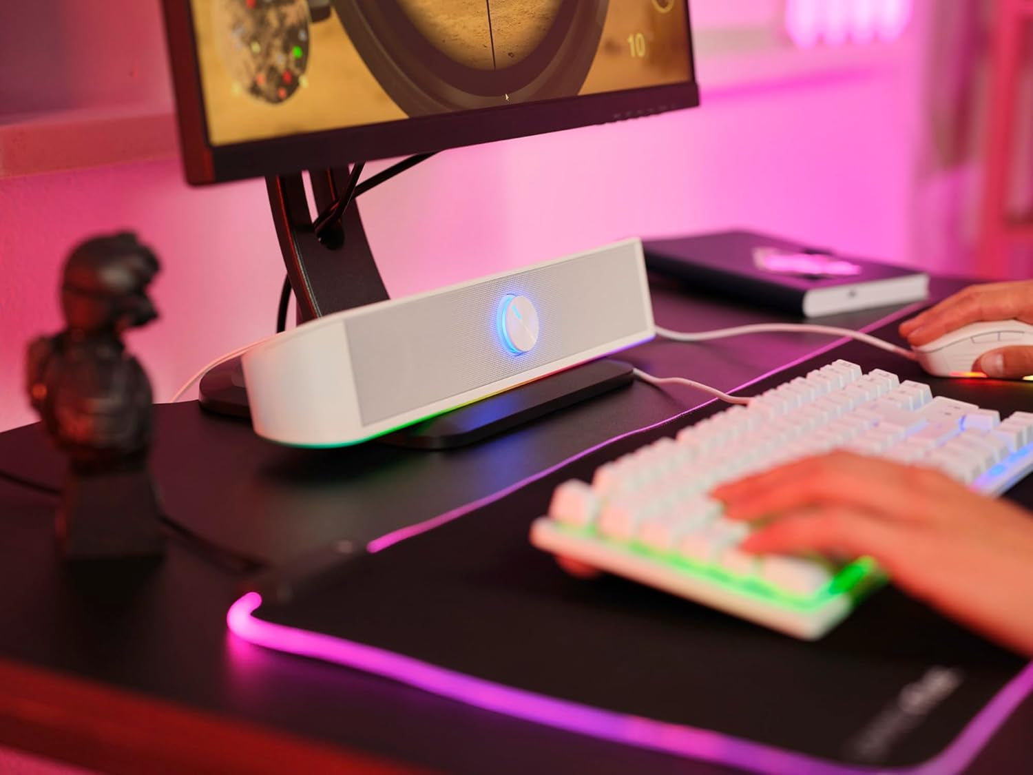 GXT 619W Thorne PC Soundbar, 12W Peak Power, RGB Lighting, PC Speakers AUX 3.5 Mm Jack, USB Powered Sound Bar, Compact Stereo Speaker for Computer, Desktop, Laptop - White