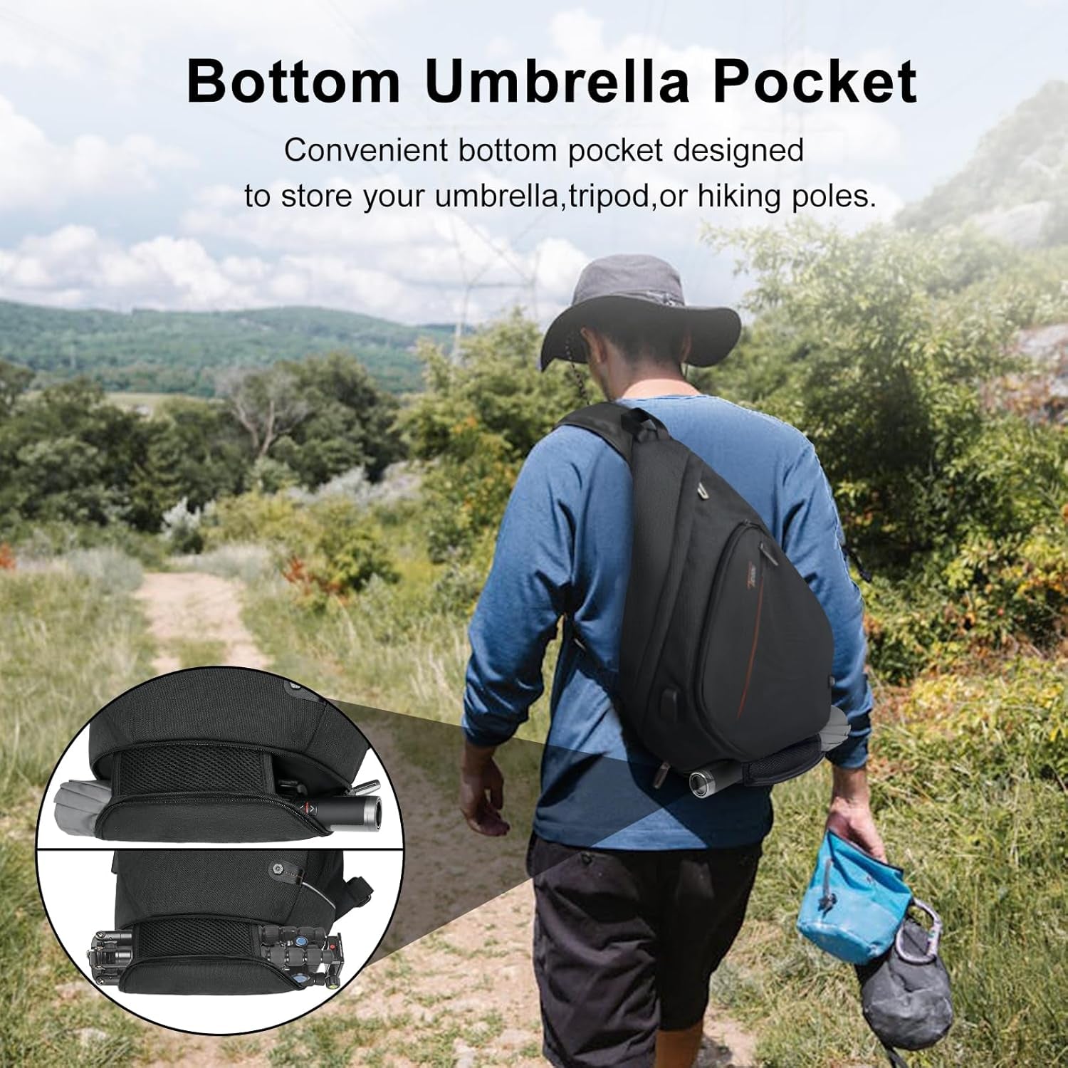 Sling Backpack, 8 Pockets Sling Bag Crossbody, 19L Large Sling Bag for Men Travel Crossbody Backpack Hiking Outdoor