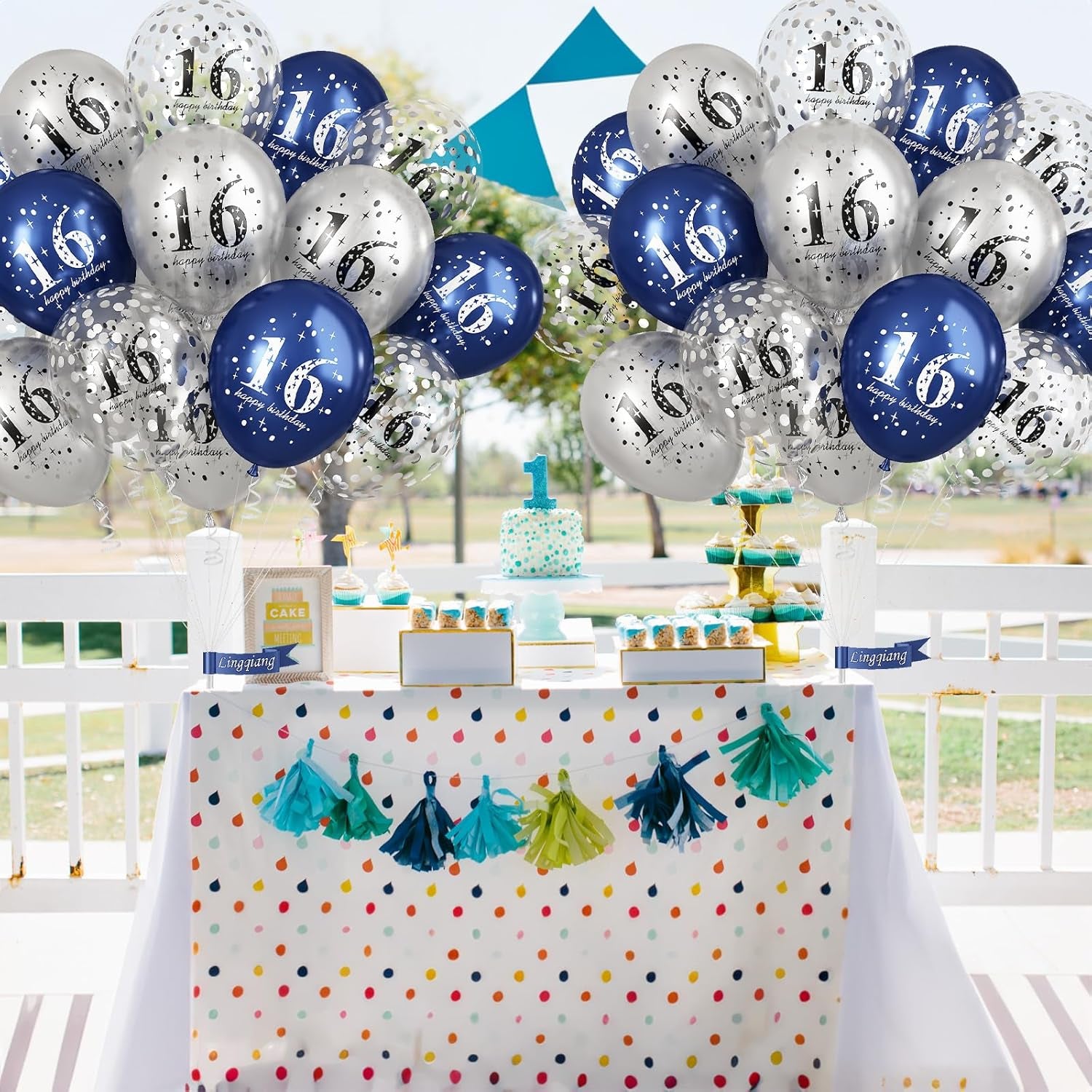 16Th Birthday Decorations Boys, Pack of 15 Happy 16Th Birthday Balloons Latex Helium Navy Blue Silver Confetti Balloons for Age Sixteen 16 Years Old Birthday Party Decorations Celebration Supplies