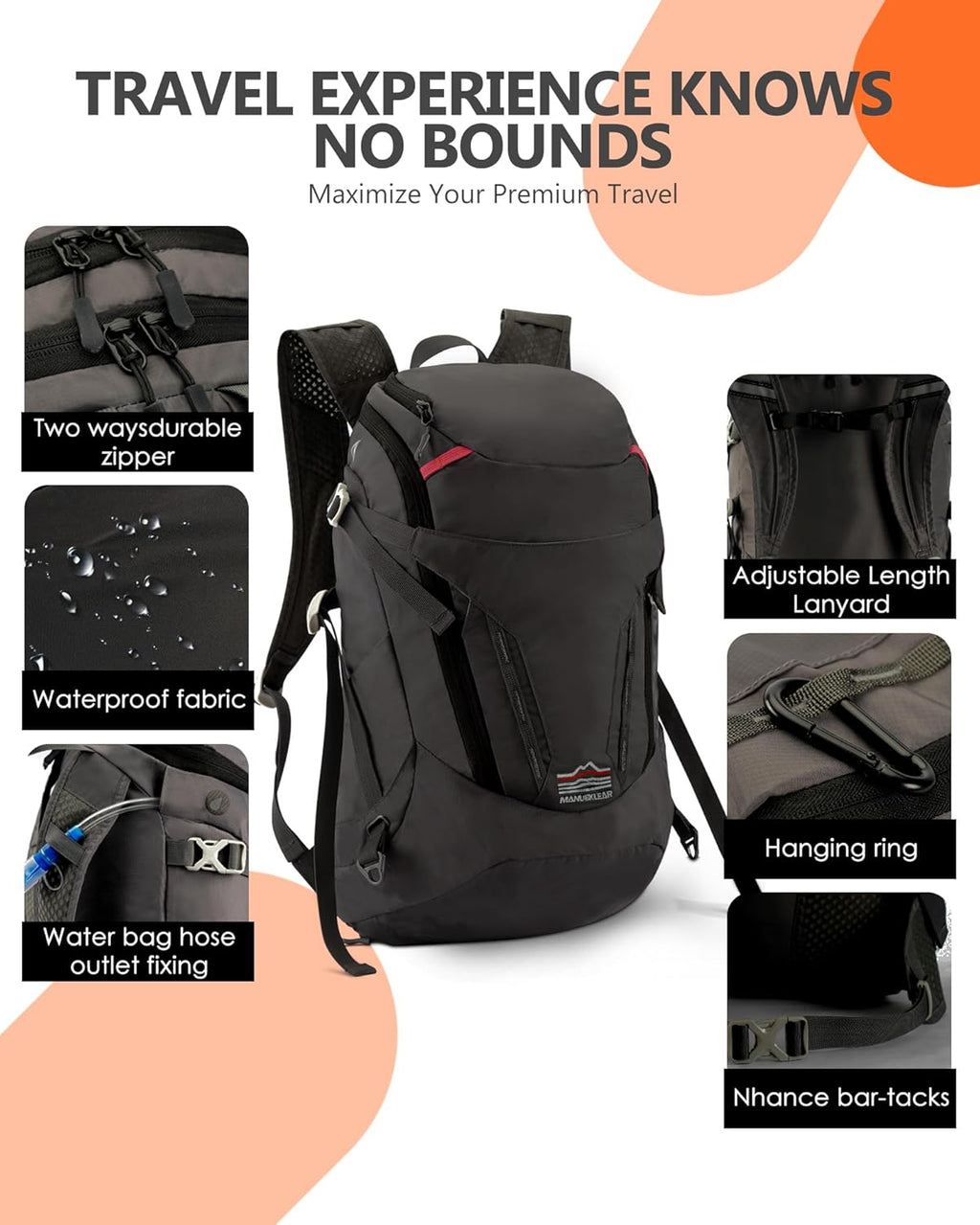 MANUEKLEAR 28L Small Hiking Backpack Men, Packable Backpack Outdoor Waterproof Backpack for Women and Men, Lightweight Backpack for Travel Daypack