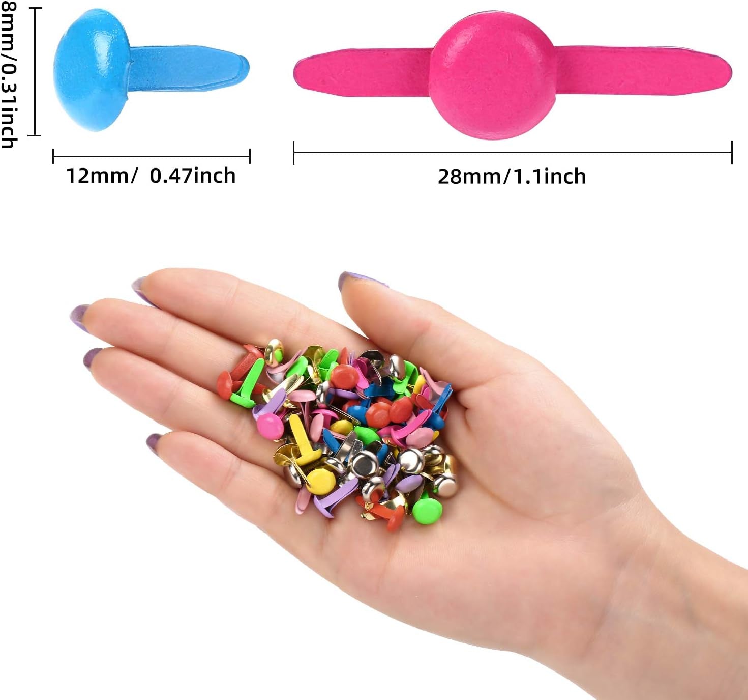 200 Pcs Split Pins Pastel Metal Brad Fasteners Mini Brads, 8Mm X 12Mm Multicolor round Brads for Paper Craft DIY Stamping Scrapbooking