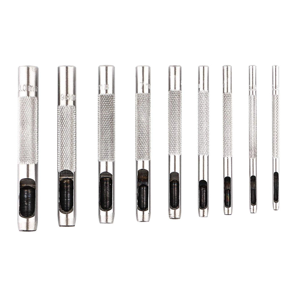 9 Pcs Steel Hollow Punch Set 2.5-10Mm Heavy Duty round Leather Hole Punching Tool for Watch Cloth Belt Gaskets W/Storage Bag