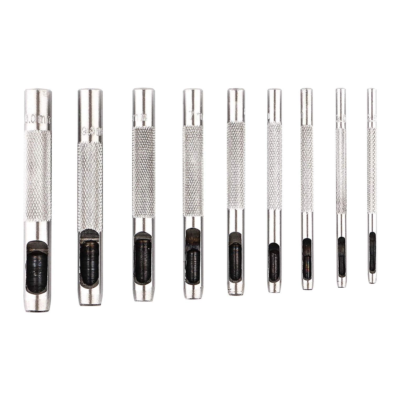 9 Pcs Steel Hollow Punch Set 2.5-10Mm Heavy Duty round Leather Hole Punching Tool for Watch Cloth Belt Gaskets W/Storage Bag