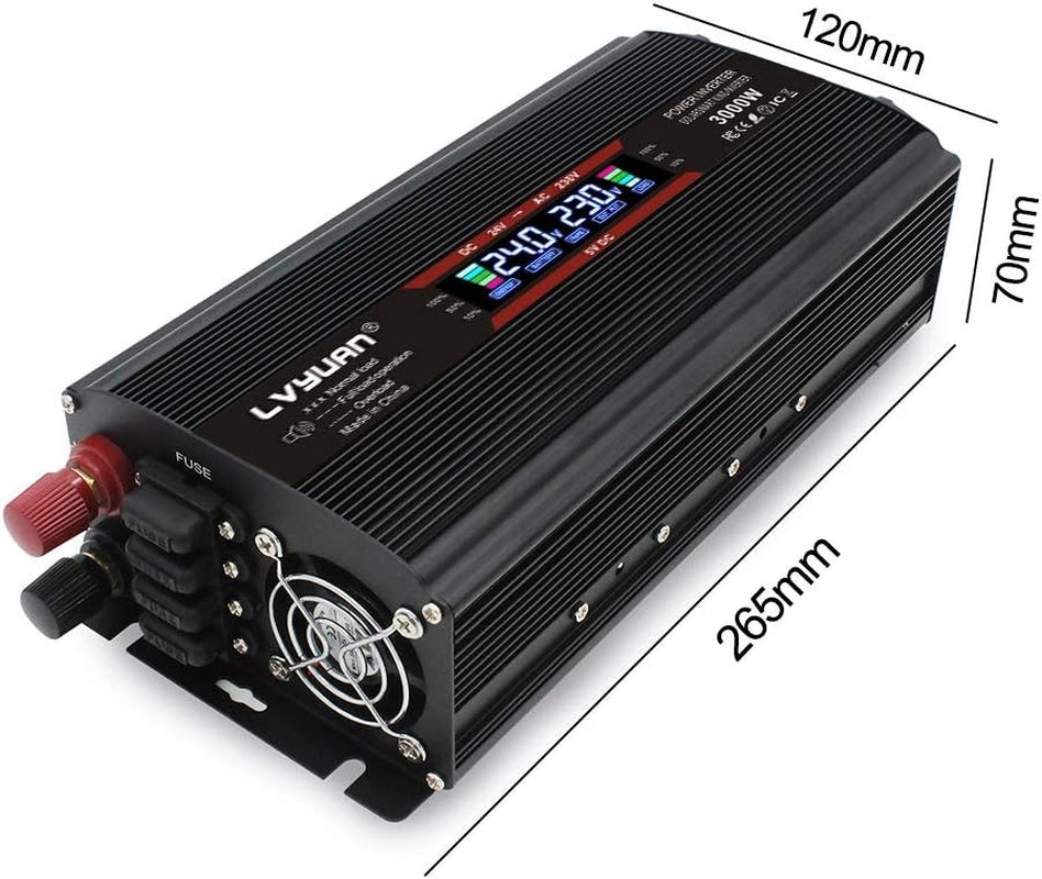 24V 1500W Modified Sine Wave Power Inverter, 24V to AC 230V 240V Voltage Converter with LCD +2UK Socket & Dual USB