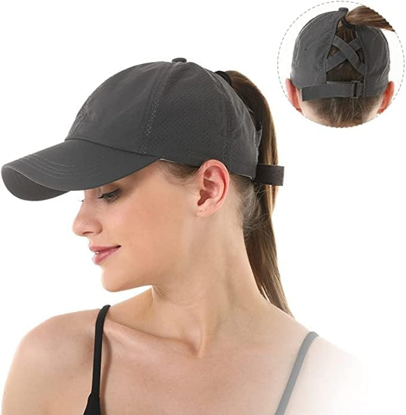 Womens Criss Cross Ponytail Baseball Cap,High Messy Bun Ponycap Quick Drying Mesh Outdoor Sports Hat with Ponytail Hole Adjustable Travel Summer Hat