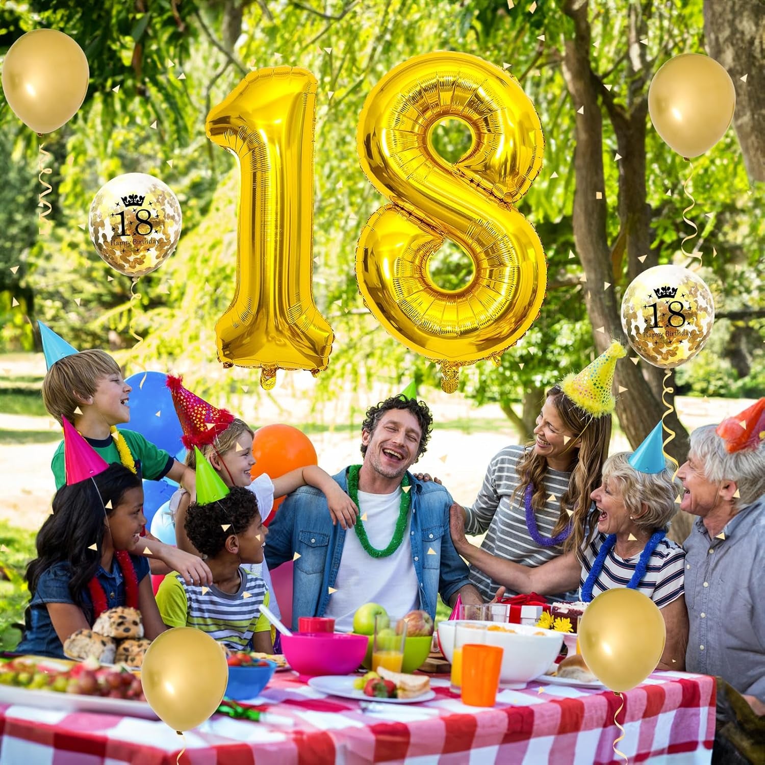 18Th Birthday Decorations for Girls, 18Th Birthday Balloons with 40 Inch Gold Foil Number 18 Balloon Gold Birthday Print Confetti Balloons Metallic Latex Balloons Set for Boys 18 Birthday Decorations