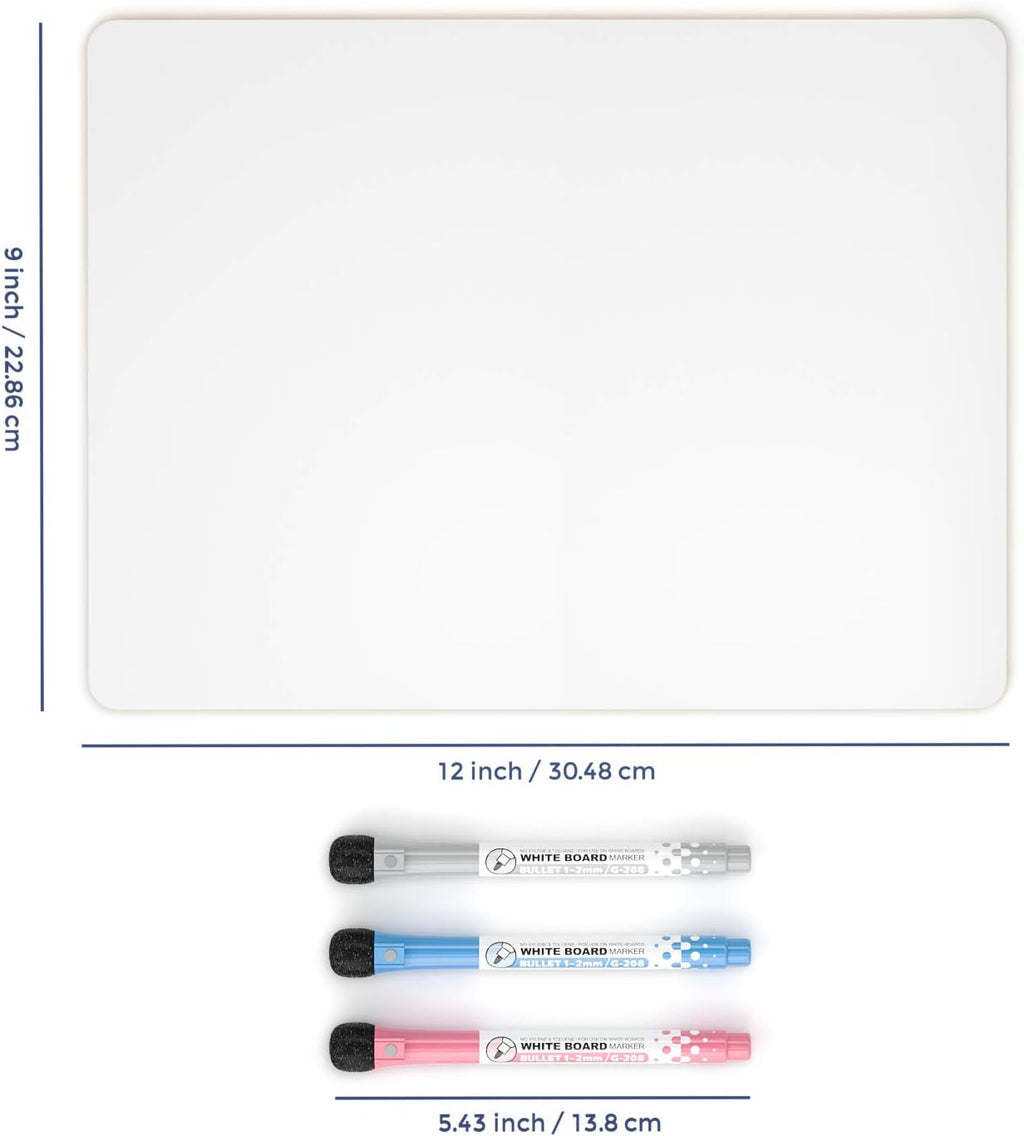 Dry Erase Mini Whiteboard A4, 22 X 30 Cm Double Sided Lapboard with 3 Water-Based Pens Learning Small White Board Portable Drawing Writing for Student and Classroom Use