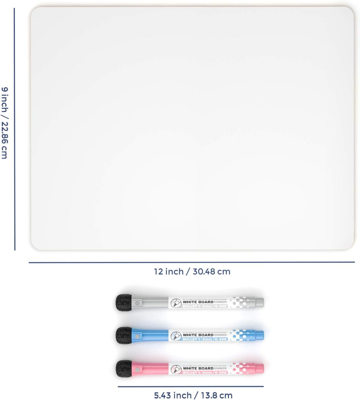 Dry Erase Mini Whiteboard A4, 22 X 30 Cm Double Sided Lapboard with 3 Water-Based Pens Learning Small White Board Portable Drawing Writing for Student and Classroom Use